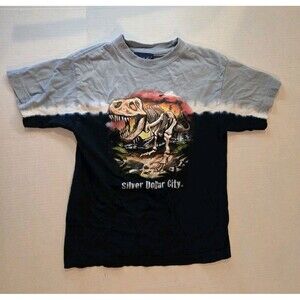 Silver Dollar City Black & Gray Youth Med T Shirt With Dinosaur Skeleton Graphic